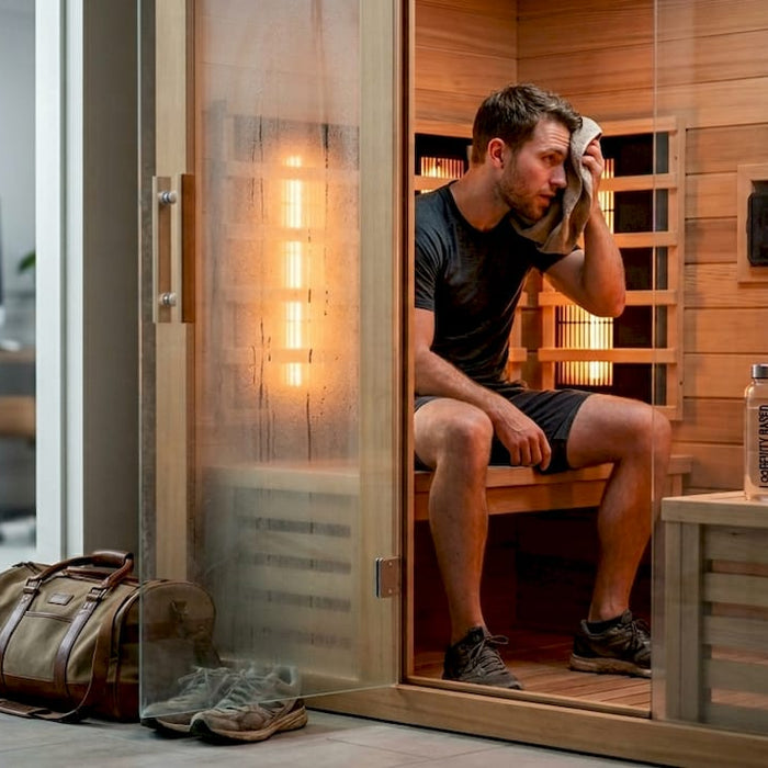 Athlete cooling down in infrared sauna