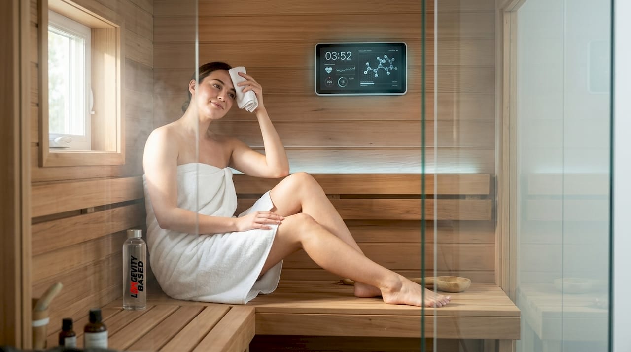 Woman cleansing skin in home sauna