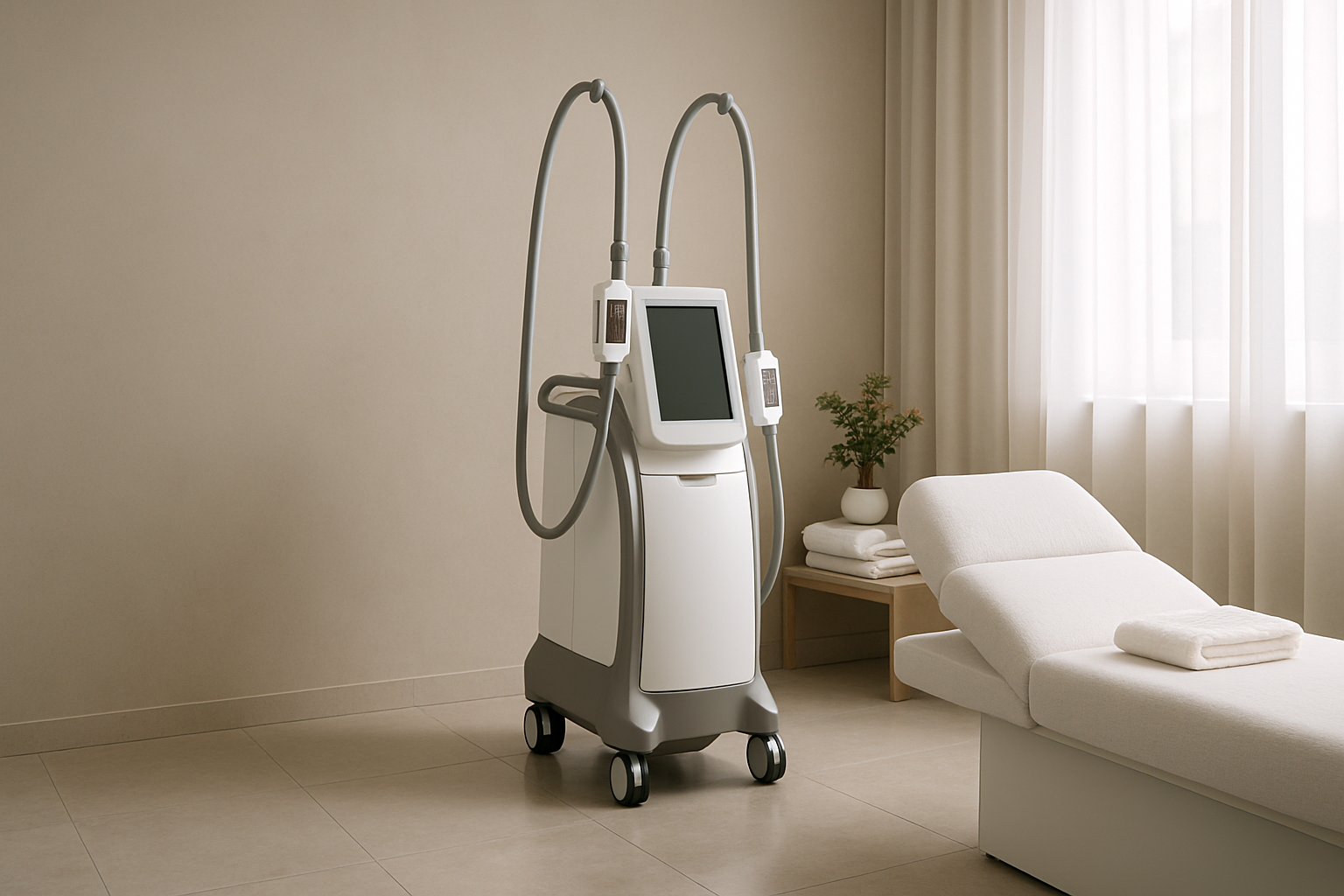 Modern clinic treatment room with a non-invasive body contouring machine