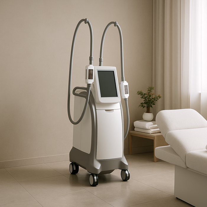 Modern clinic treatment room with a non-invasive body contouring machine