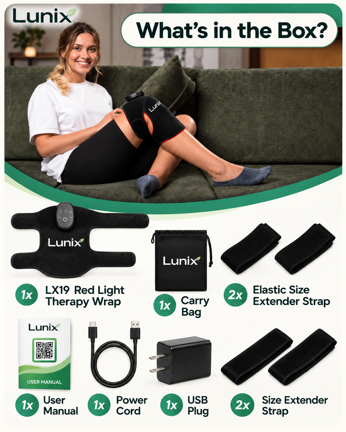 Lunix LX19 Red Light Wrap for Knee, Elbow and Shoulder, Charcoal Black