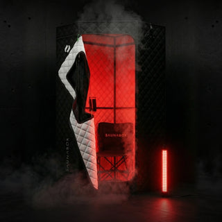 SaunaBox SmartSteam Pro sauna with red light panel
