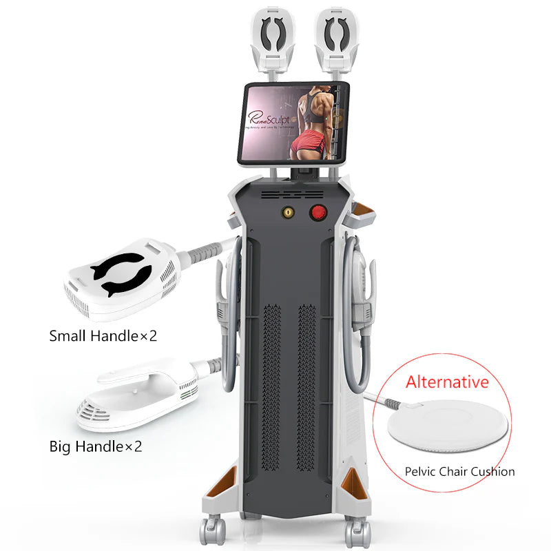 EMS, RF, and HIEMT body sculpting in one professional system.