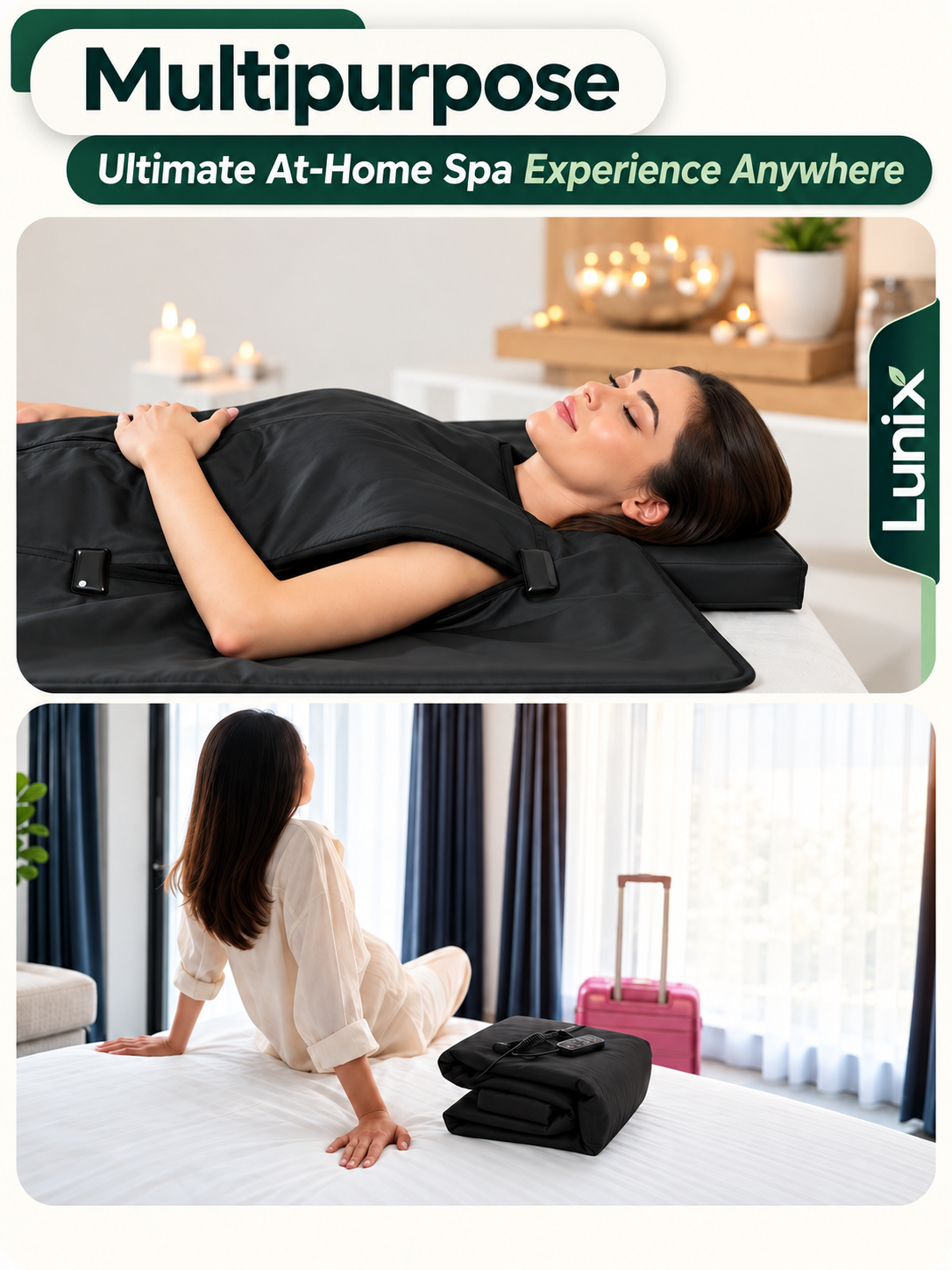 Lunix LX17 Portable Infrared Sauna Blanket, Jet Black