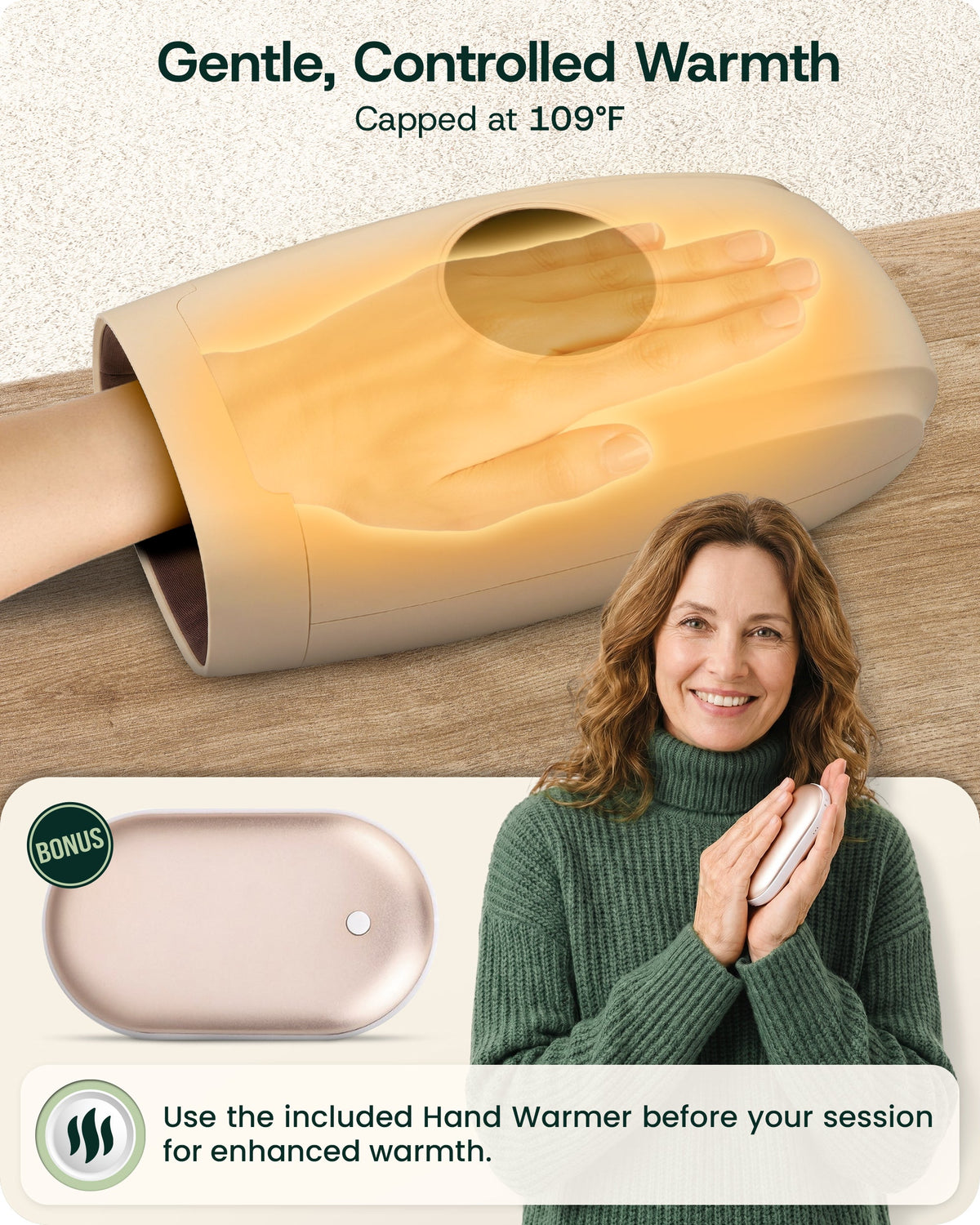 Lunix LX7 Touchscreen Heated Air Compression Hand Massager, Sand Beige