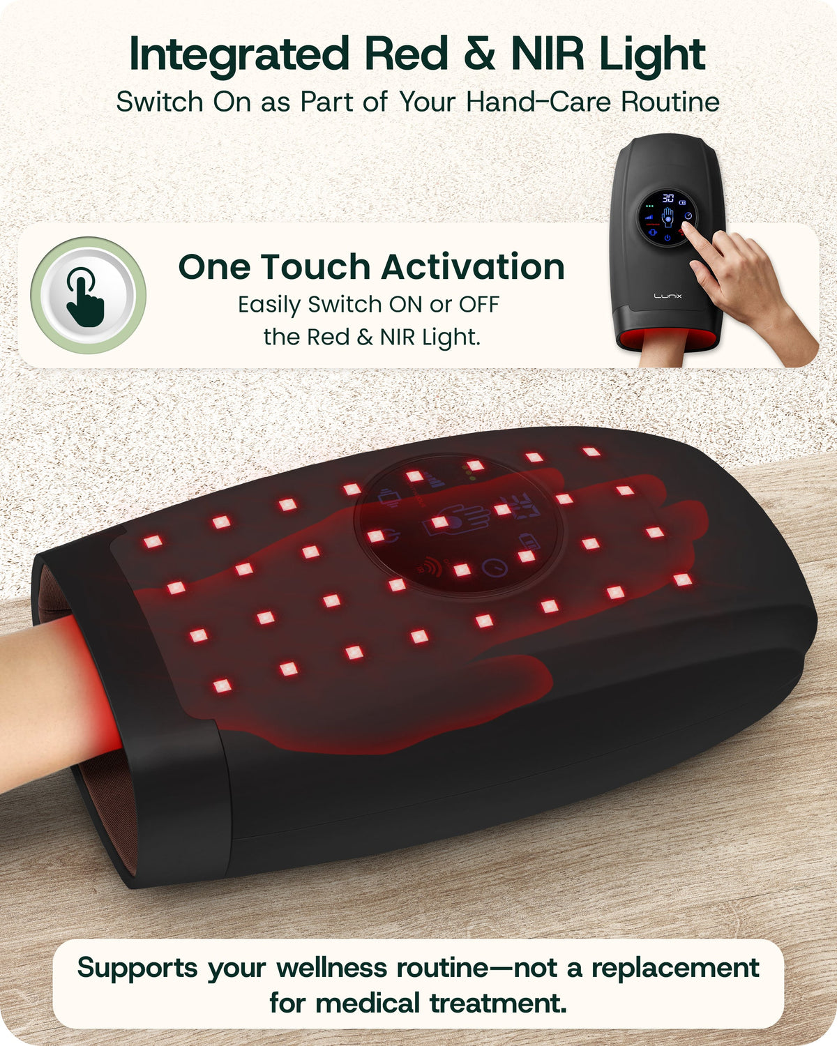 Lunix LX37 Touchscreen Red Light Hand Massager, Charcoal Black