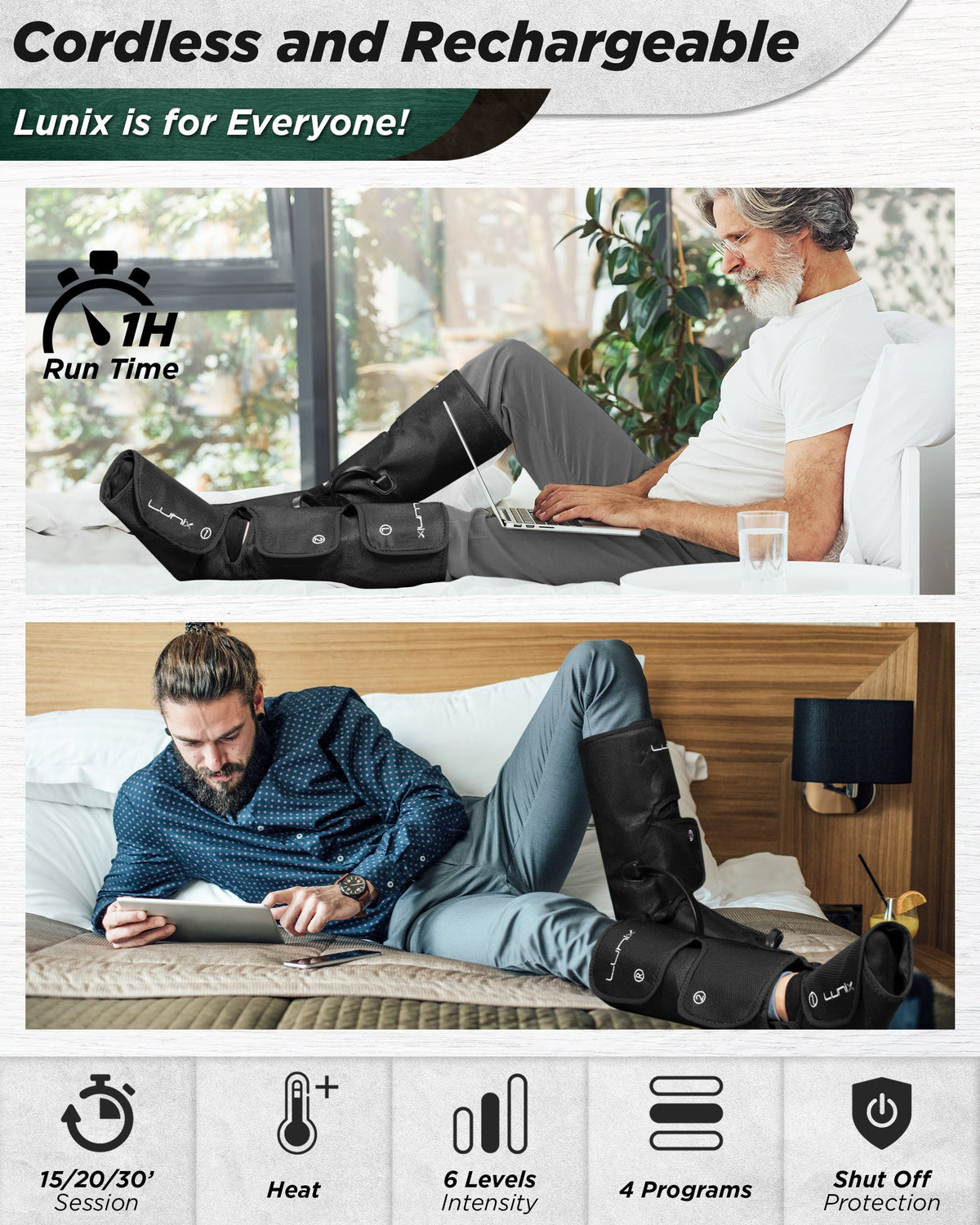 Lunix LX1 Foot and Calf Compression Massager, Charcoal Black