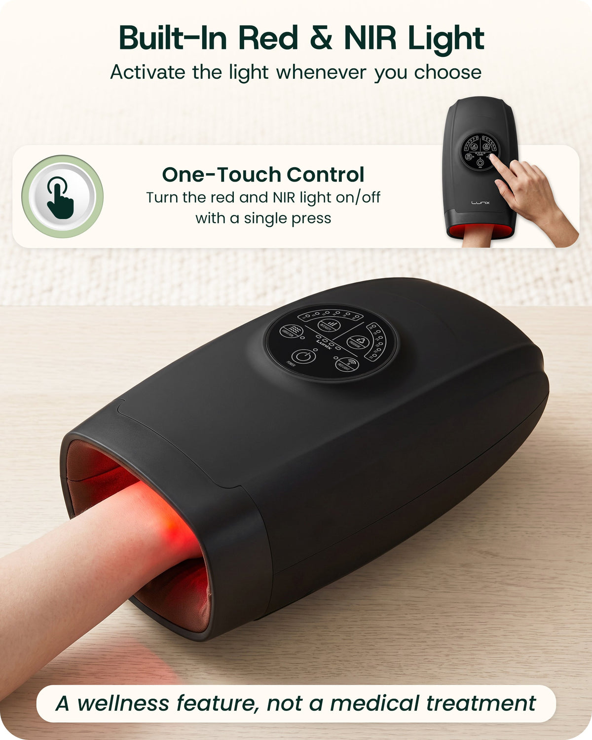 Lunix LX33 Red Light Hand and Wrist Massager, Charcoal Black