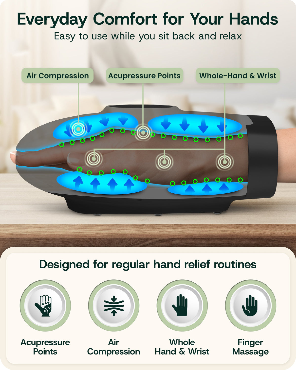 Lunix LX33 Red Light Hand and Wrist Massager, Charcoal Black