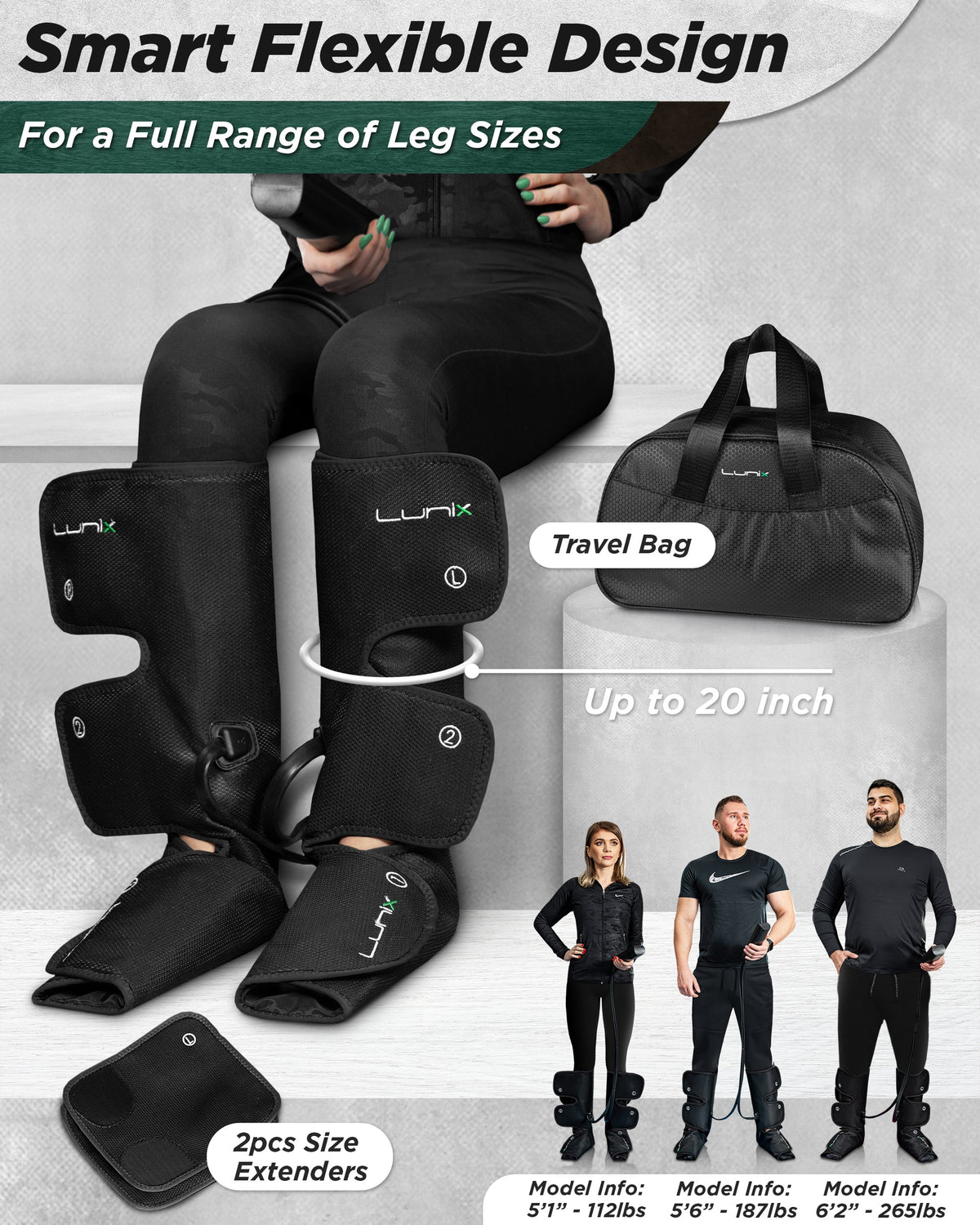 Lunix LX1 Foot and Calf Compression Massager, Charcoal Black