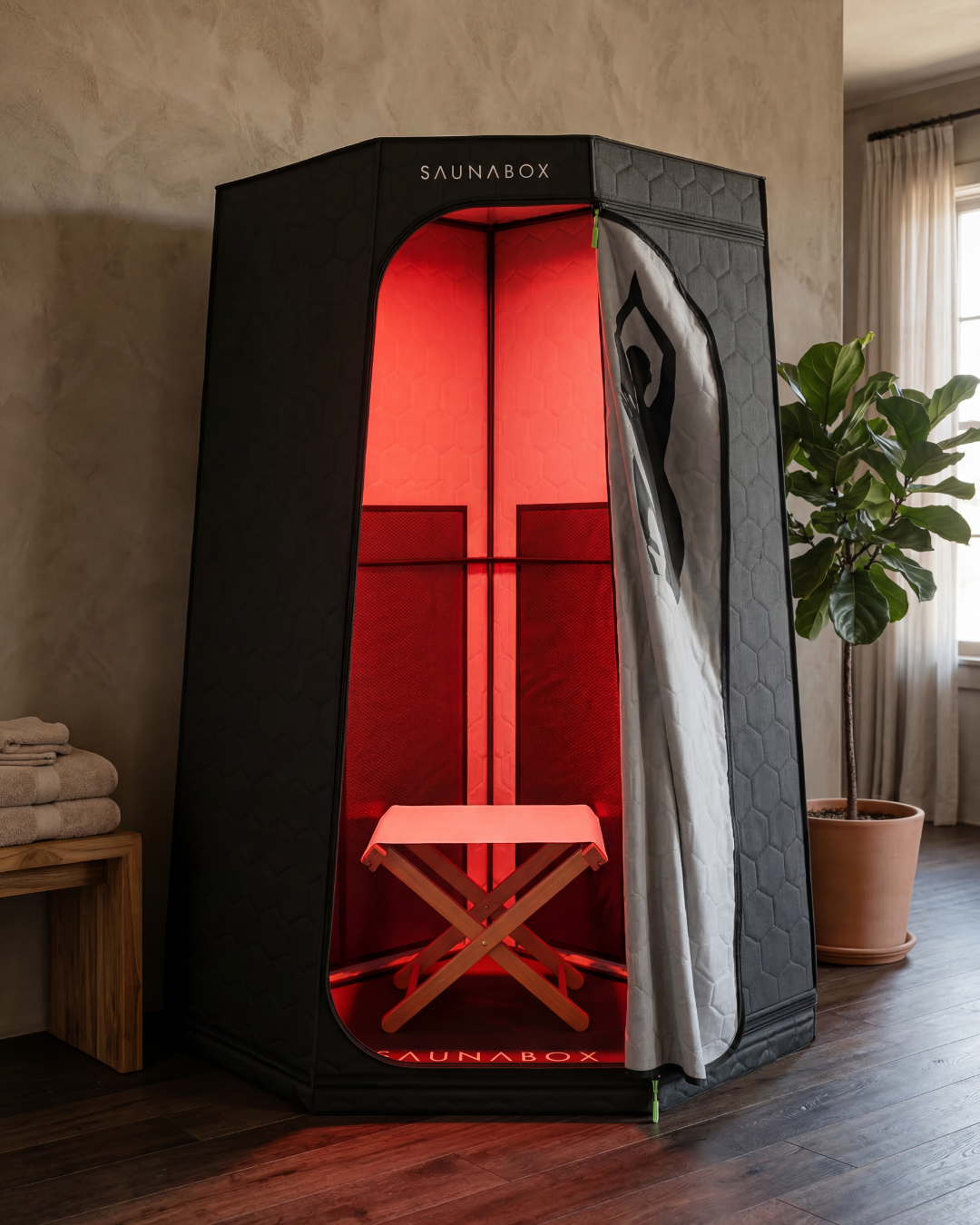 Infrared sauna and red light in one.