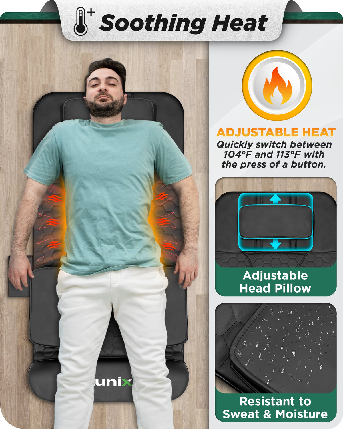 Lunix LX27 Heated Stretching Mat Massager, Charcoal Black