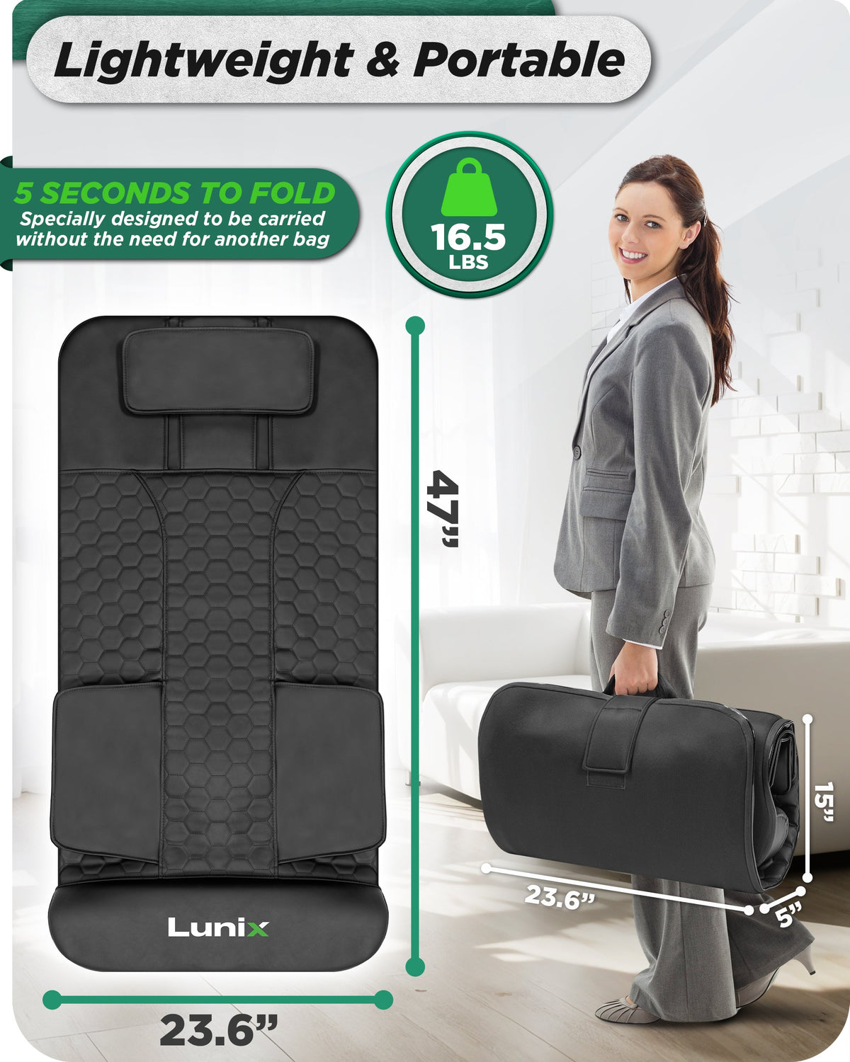 Lunix LX27 Heated Stretching Mat Massager, Charcoal Black