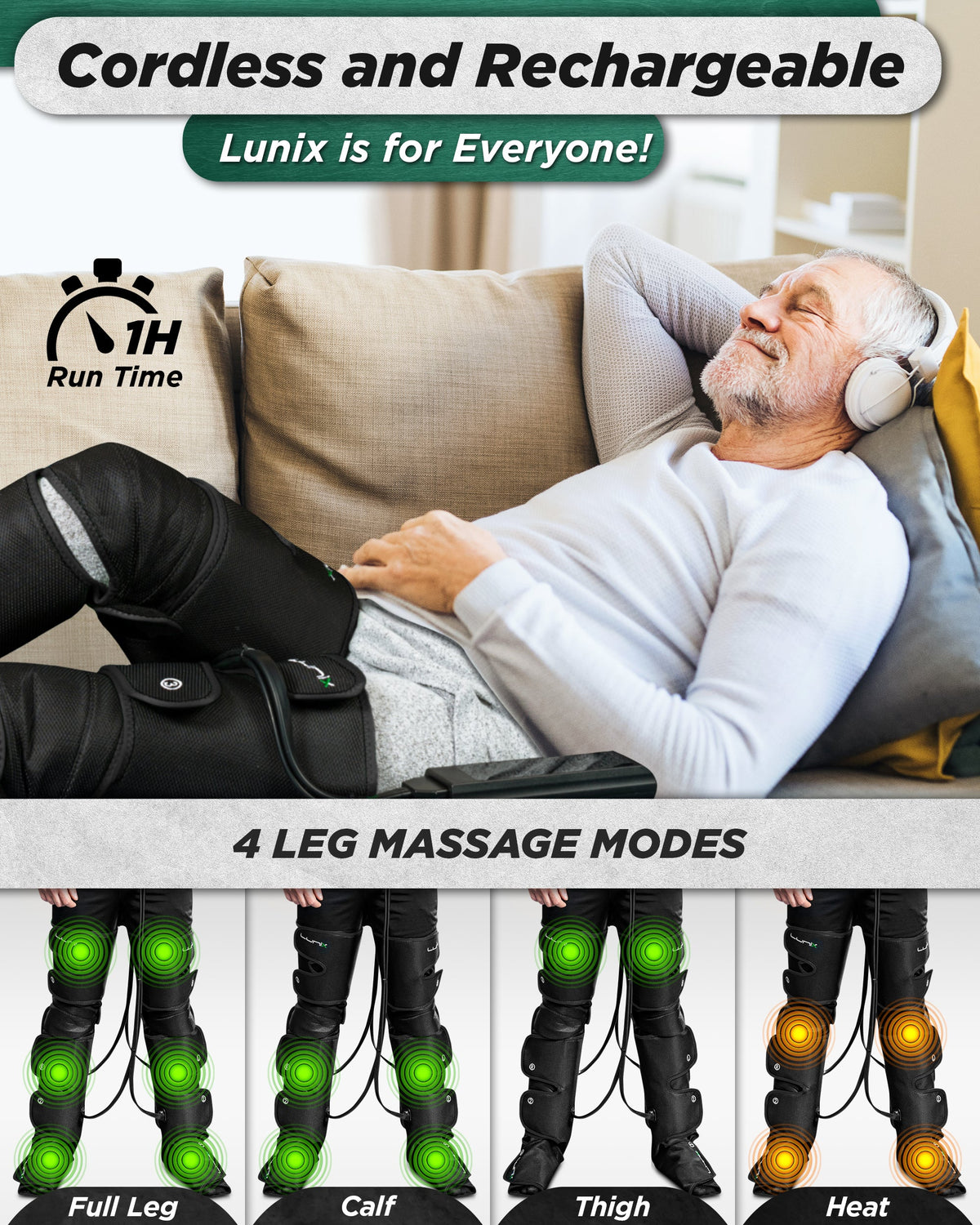Lunix LX10 Full Leg Compression Massager, Charcoal Black