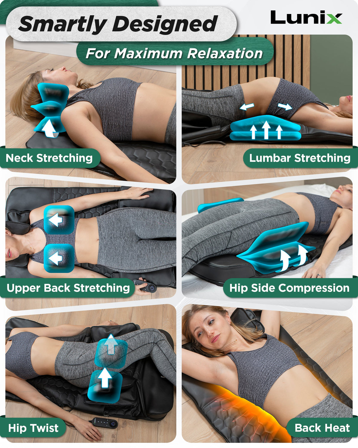 Lunix LX27 Heated Stretching Mat Massager, Charcoal Black