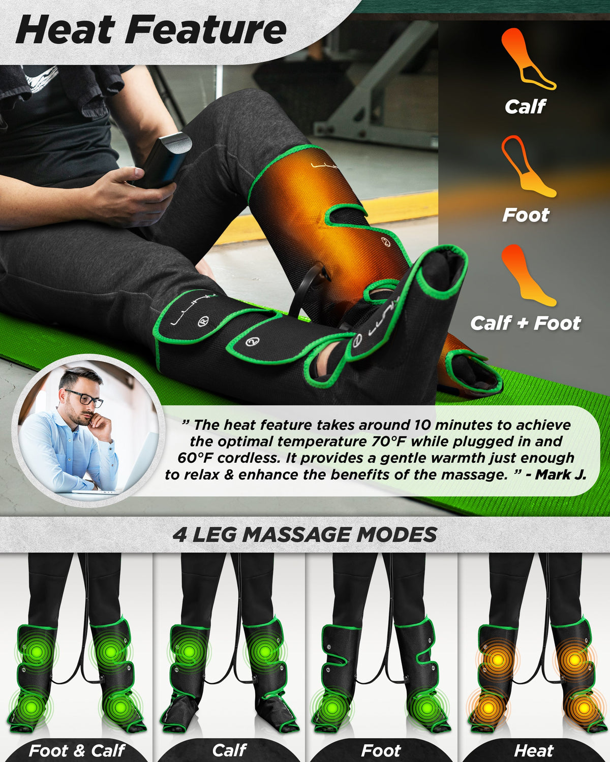 Lunix LX1 Foot and Calf Compression Massager, Forest Green