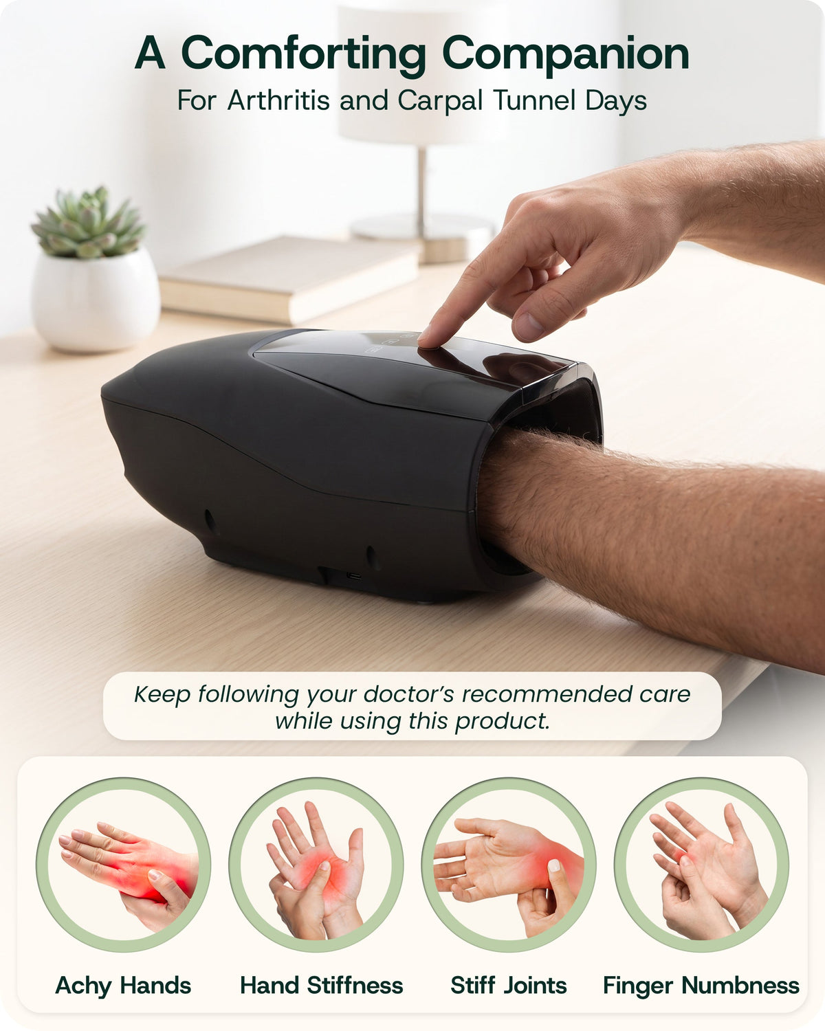 Lunix LX29 Hand Massager with Heat and Air Compression, Charcoal Black