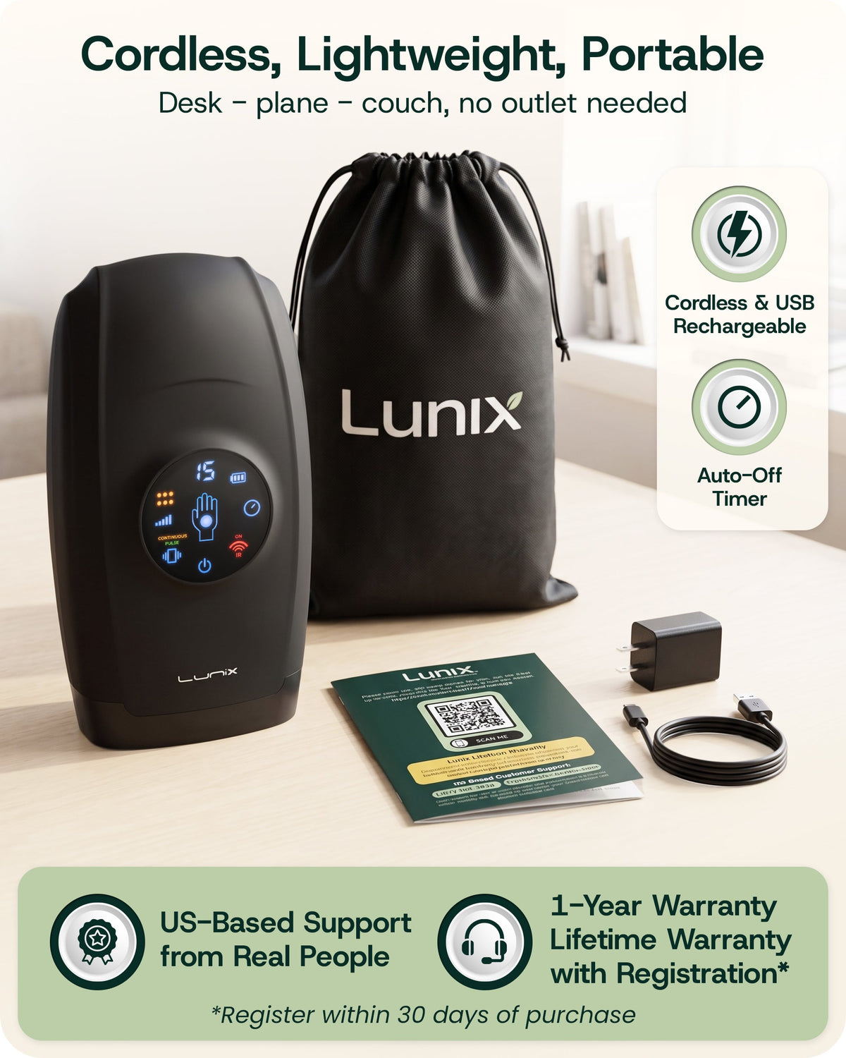 Lunix LX37 Touchscreen Red Light Hand Massager, Charcoal Black
