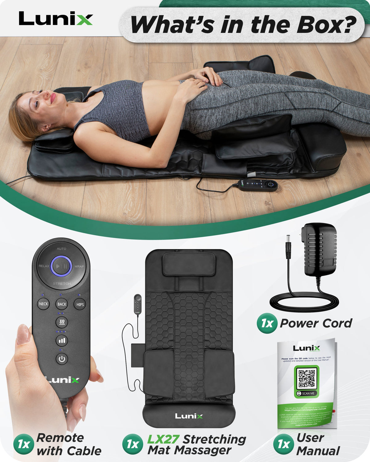 Lunix LX27 Heated Stretching Mat Massager, Charcoal Black
