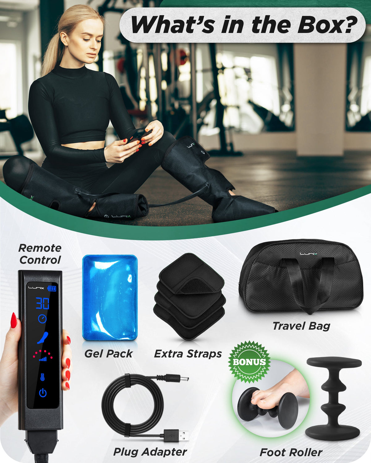 Lunix LX1 Foot and Calf Compression Massager, Charcoal Black