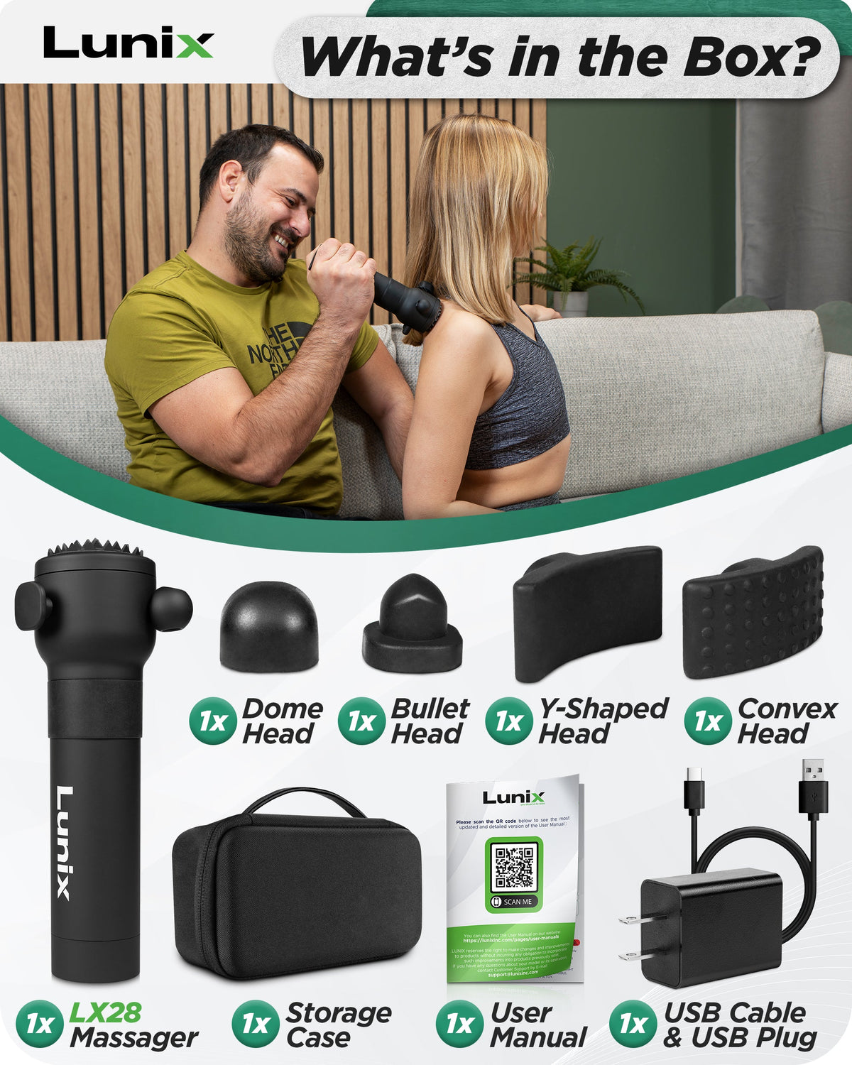 Lunix LX28 Deep Tissue Massage Gun, Charcoal Black