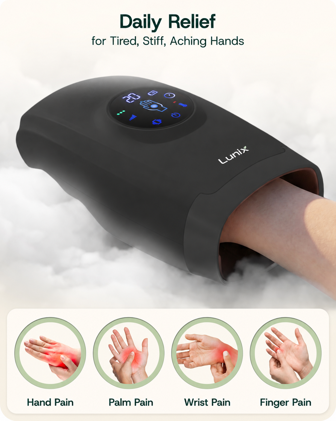 Lunix LX7 Heated Air Compression Hand Massager, Charcoal Black