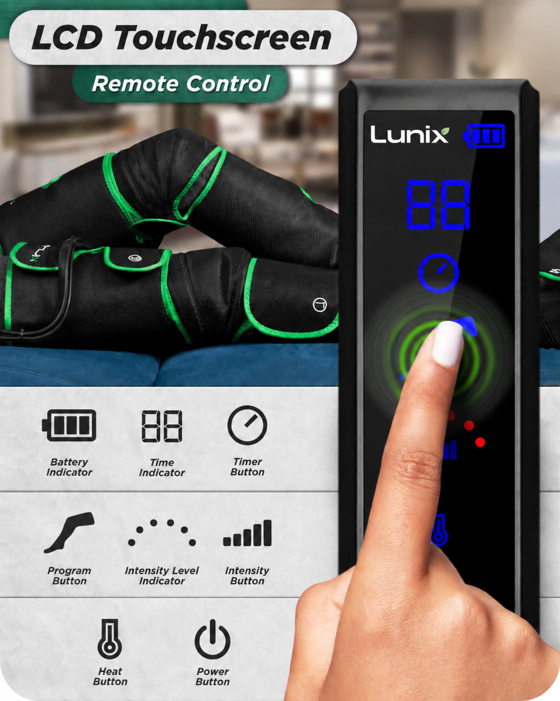 Lunix LX10 Full Leg Compression Massager, Forest Green