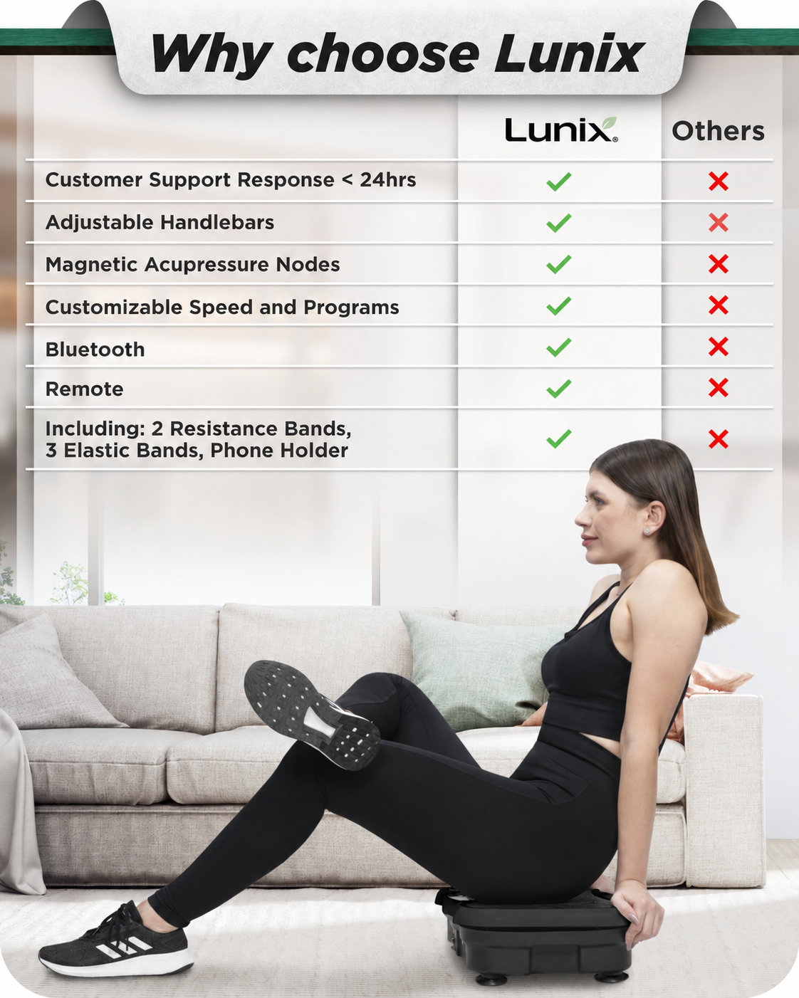 Lunix LX18 Vibration Plate with Adjustable Handlebar, Charcoal Black