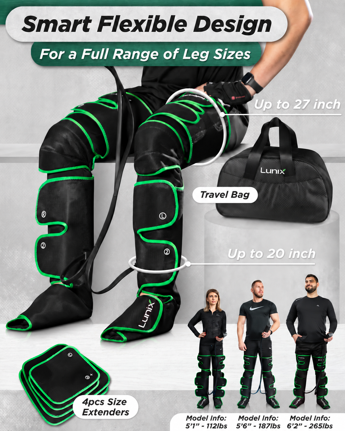 Lunix LX10 Full Leg Compression Massager, Forest Green