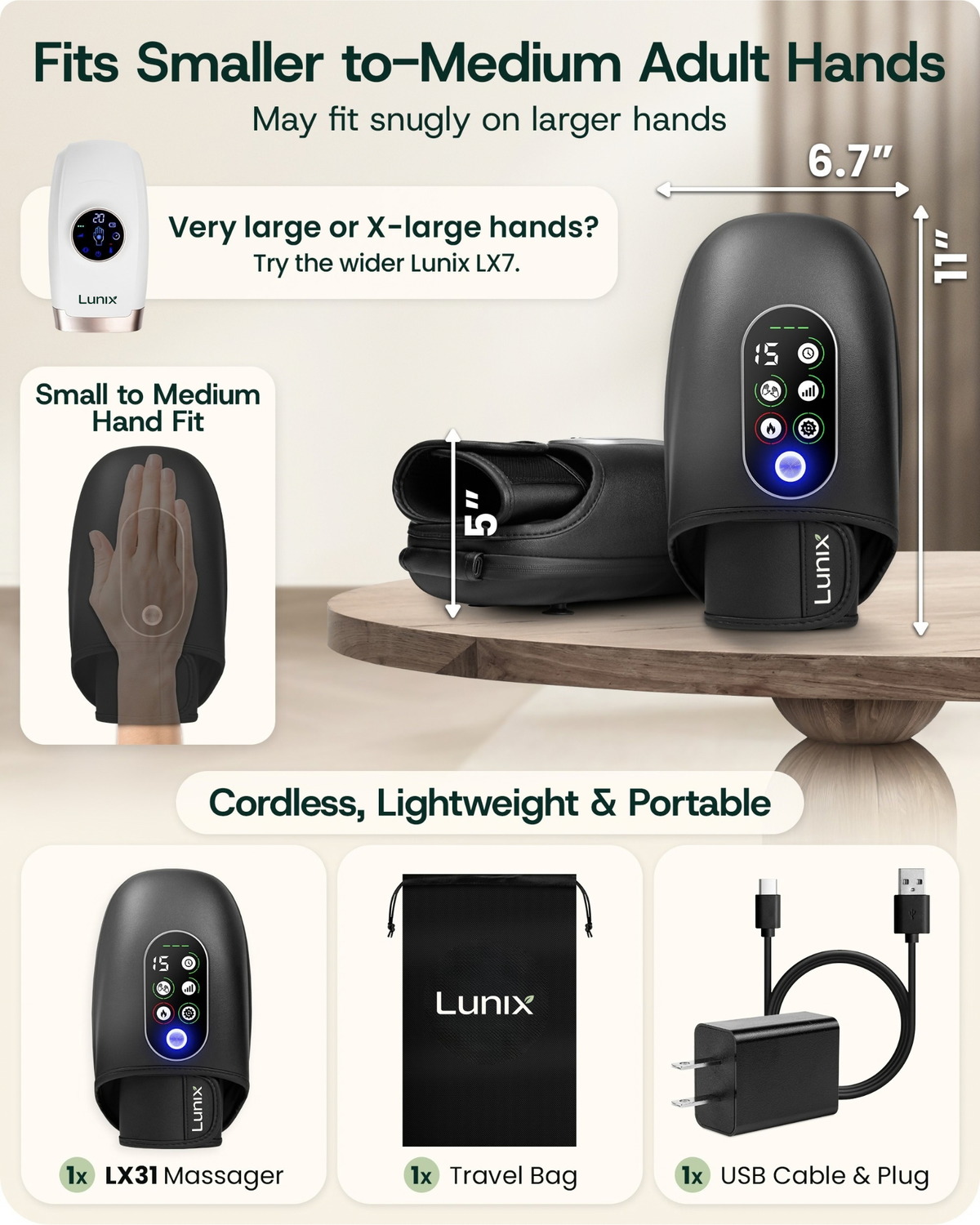 Lunix LX31 Rolling Hand Massager with Smart Memory, Charcoal Black