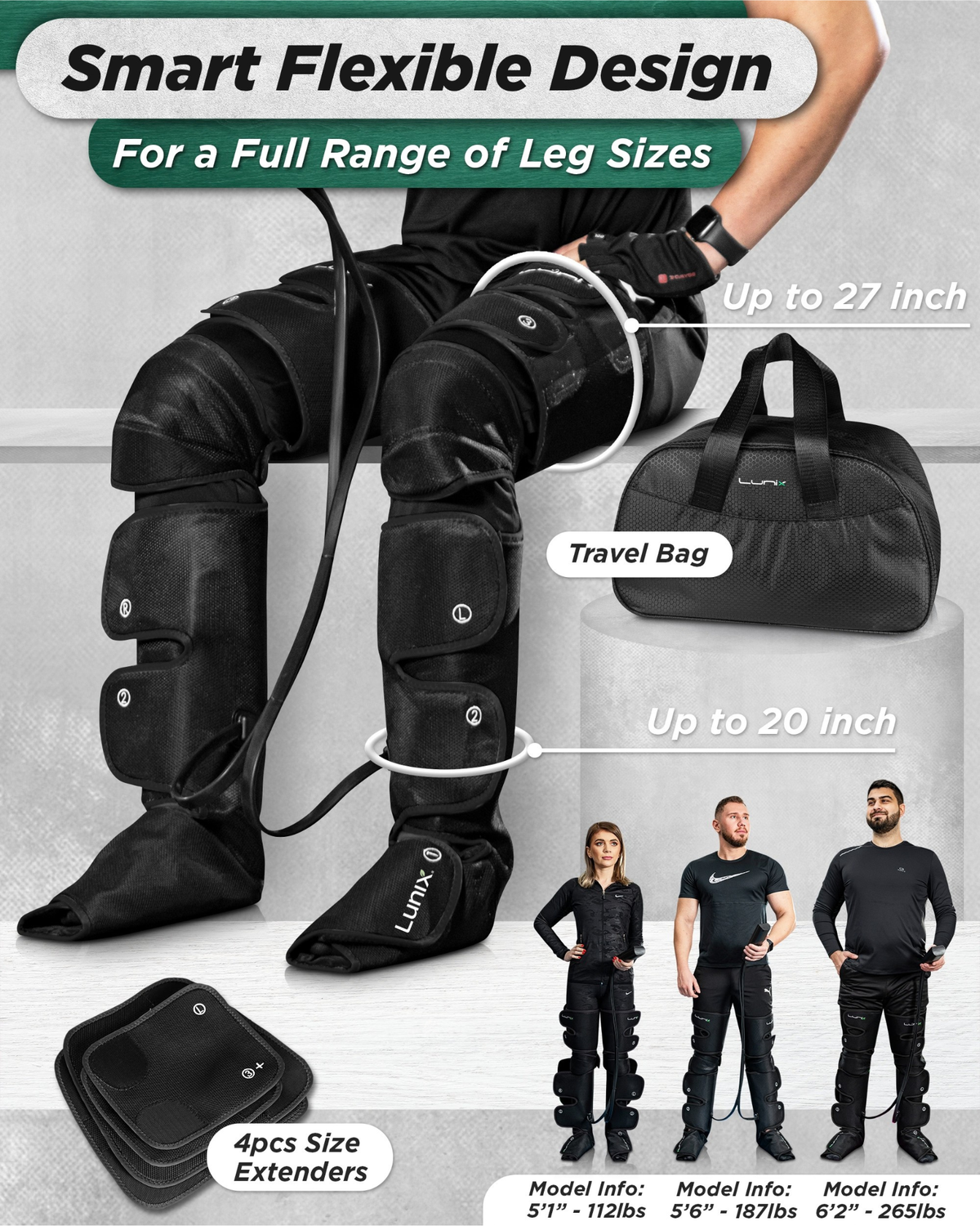 Lunix LX10 Full Leg Compression Massager, Charcoal Black