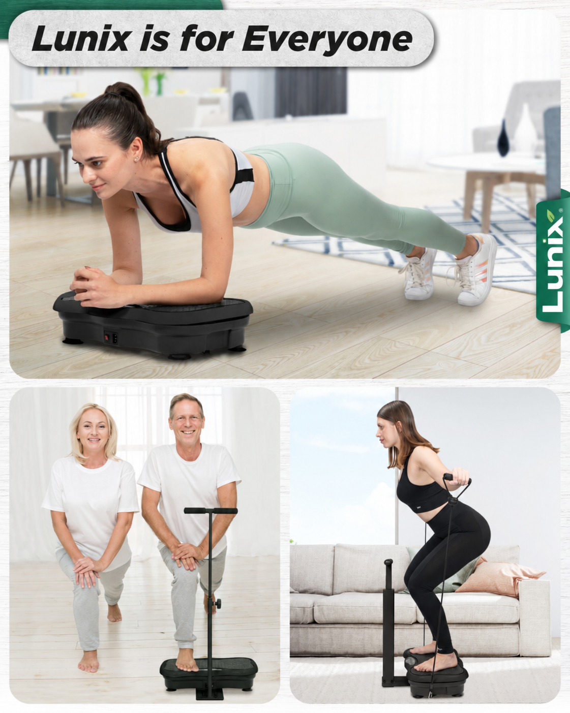 Lunix LX18 Vibration Plate with Adjustable Handlebar, Charcoal Black