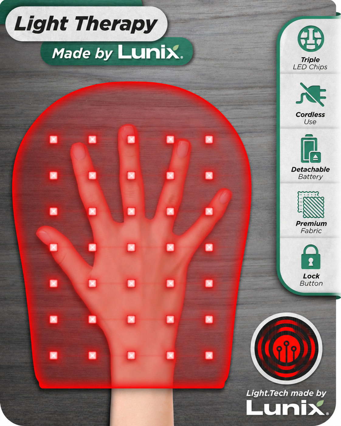 Lunix LX23 Red Light Hand Device, Charcoal Black