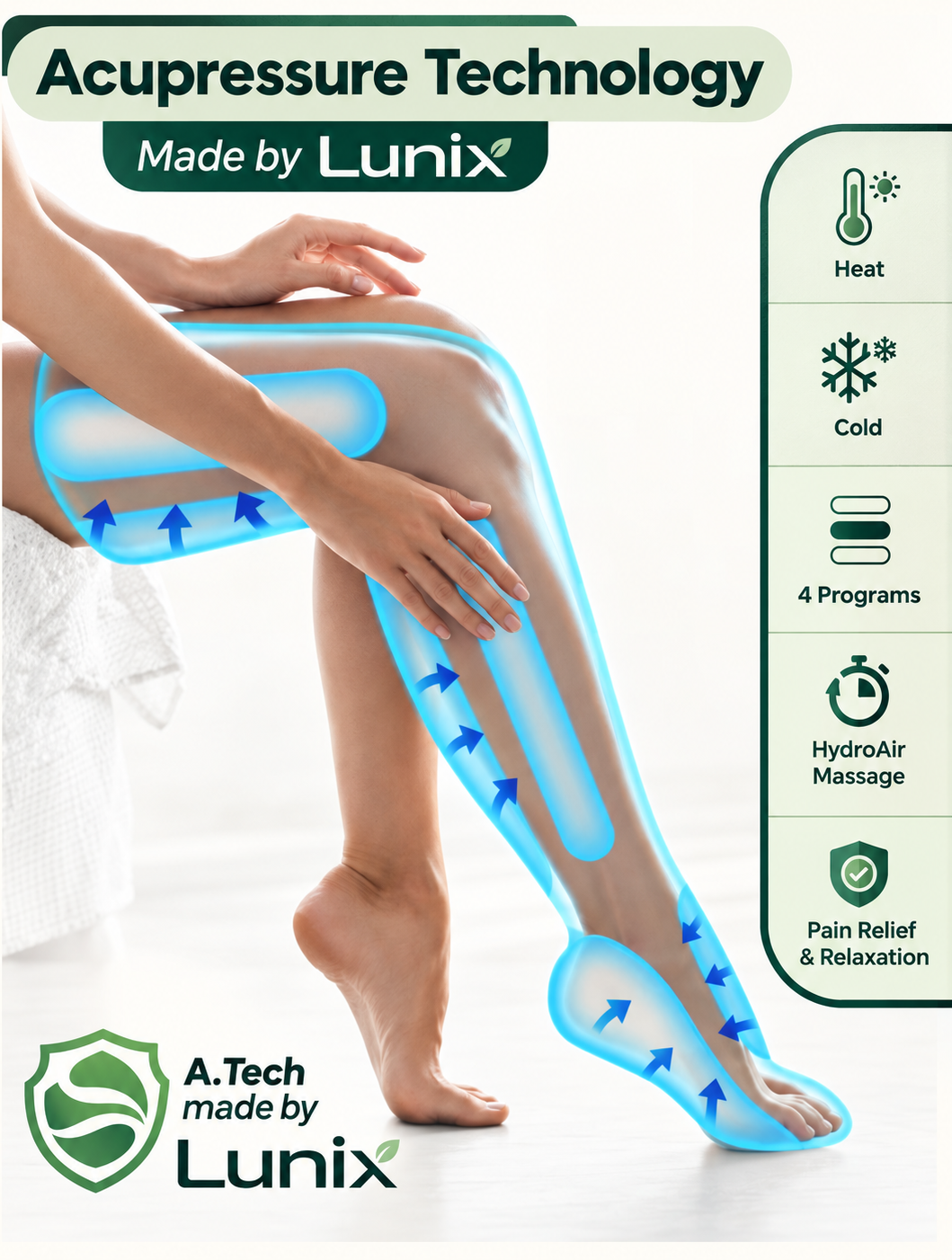 Lunix LX10 Full Leg Compression Massager, Forest Green