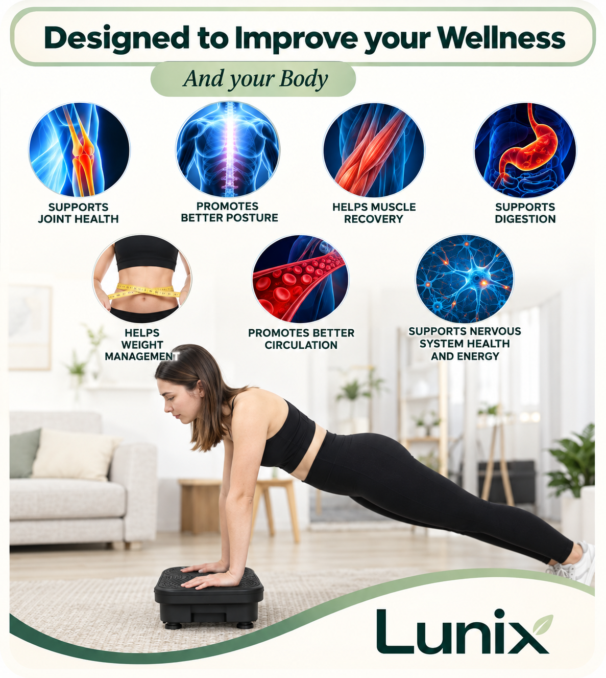 Lunix LX18 Vibration Plate with Adjustable Handlebar, Charcoal Black