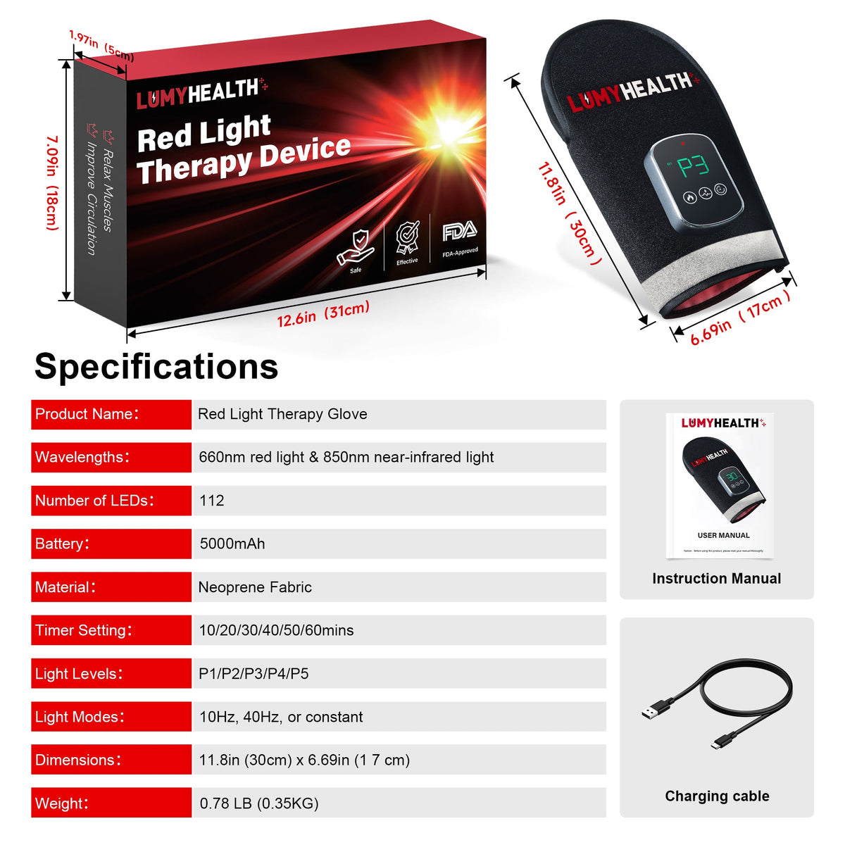 LumyHealth Red and Infrared Light Therapy Glove
