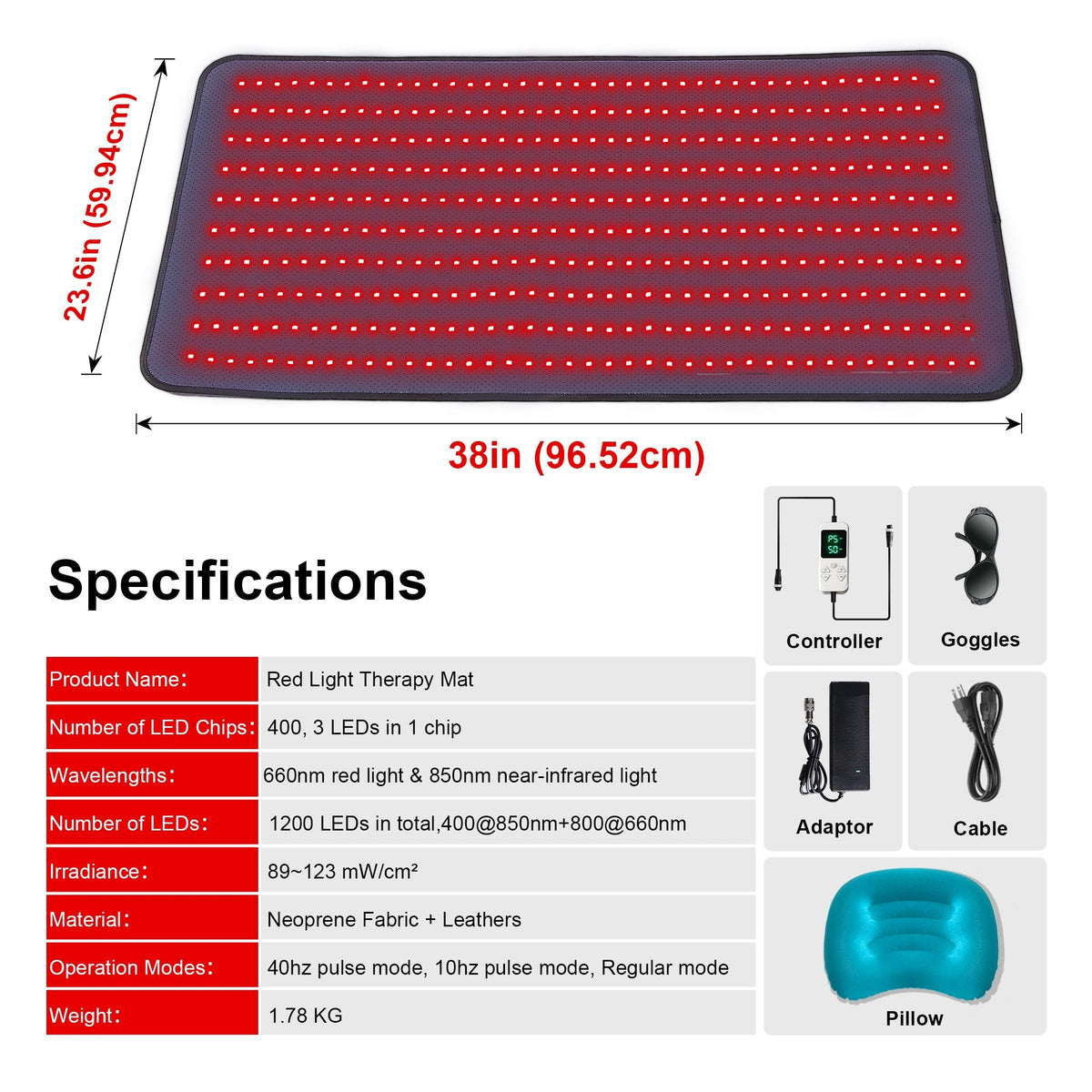 LUMYHEALTH Red Light Therapy Mat with Headrest
