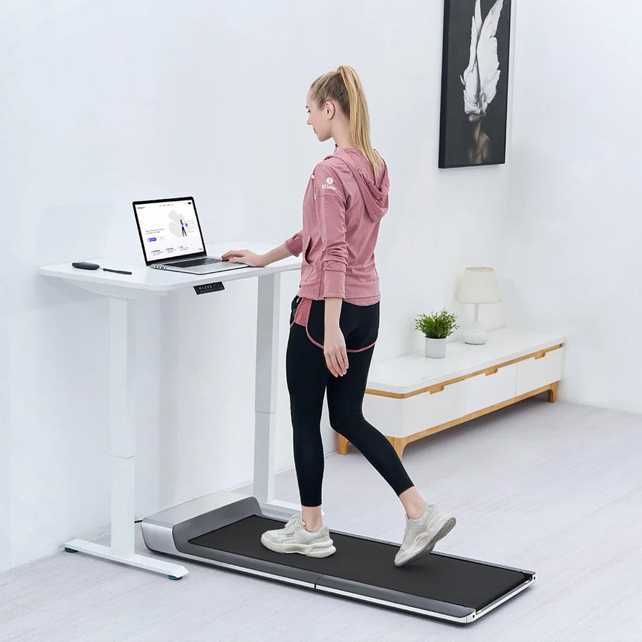 Under a standing desk